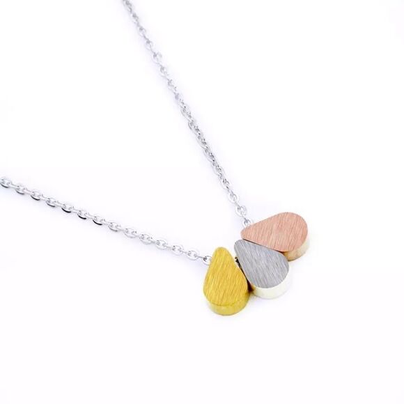 Multitone Teardrop Necklace Gold Silver Rose Gift - Picture 2 of 5